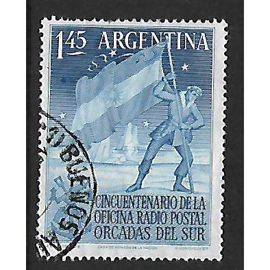 ARGENTINA REP 1954 1p.45 BLUE PLANTING FLAG IN SOUTH ORKNEYS SG856 FINE USED