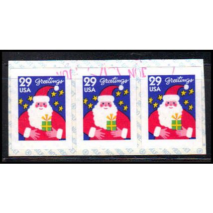 Used 2873 29c Santa Very FineStrip of 3 PA3266