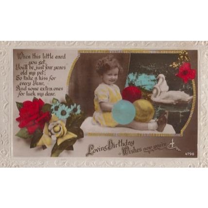Happy 4th Birthday Child Girl Old Balloons Balloon Antique Greetings Postcard