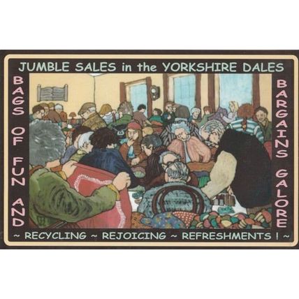 Yorkshire Dales Jumble Car Boot Type Recycling Sales Unique Cartoon Postcard