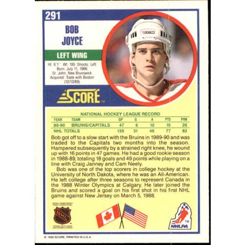 1990/91 Score Hockey Bob Joyce