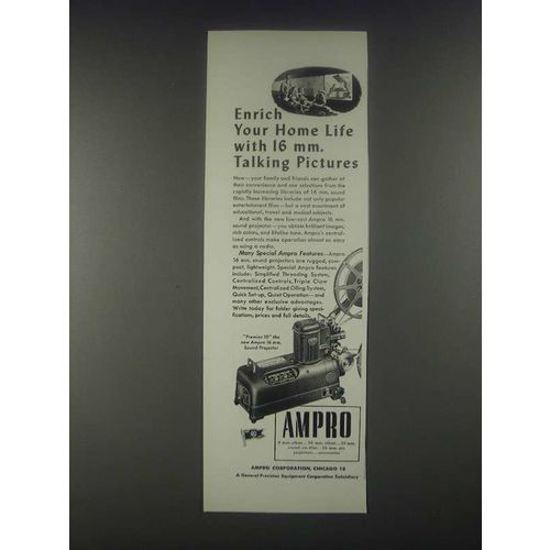 1946 Ampro Premier 10 16mm Sound Projector Ad - Enrich Your Home Life