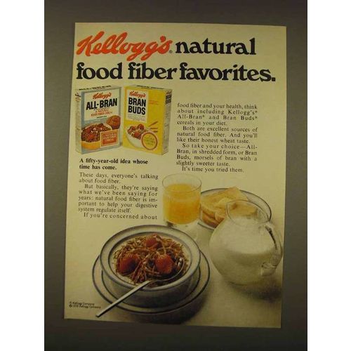 1976 Kellogg's All-Bran & Bran Buds Cereal Ad - Fiber