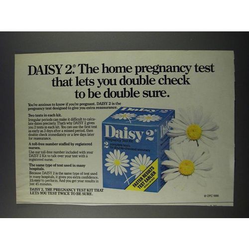 1986 Daisy 2 Pregancy test Ad - Double Check to be Double Sure