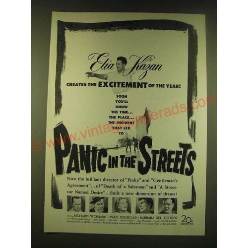 1950 Panic in the Streets Movie Ad - Elia Kazan creates the excitement