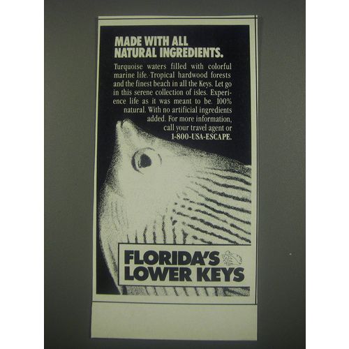 1991 Florida's Lower Keys Ad - Made with all natural ingredients