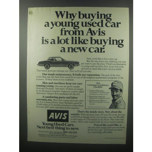 1979 Avis Rent a Car Ad - Why buying a young used car from Avis
