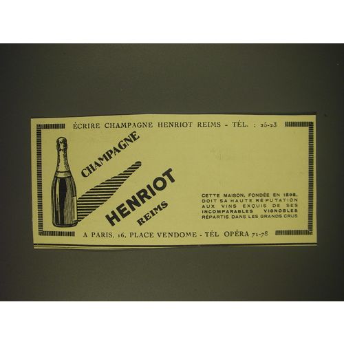 1939 Henriot Reims Champagne Ad - in French - Ecrire champagne Henriot Reims