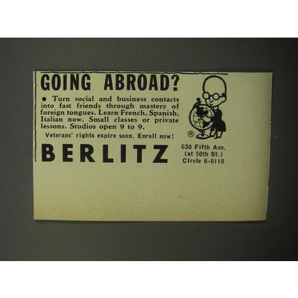 1951 Berlitz School of Languages Ad - Going abroad?