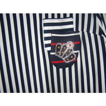 White dark blue stripped woman blouse with rhinestones on pocket Size 20. 133