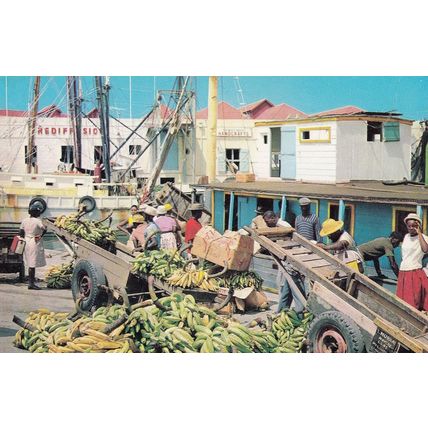 Careenage Banana Boats Carts Bridgetown Rediffusion Barbados Postcard
