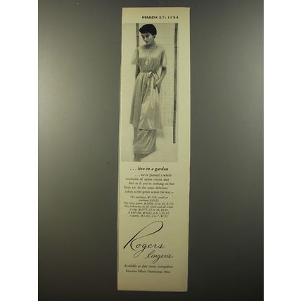 1954 Rogers Lingerie Ad - Live in a garden