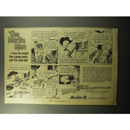 1966 Marlin Model 39 Rifle Ad - The Marlin man - how he made the camp cook eat