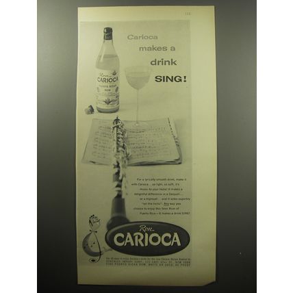 1954 Ron Carioca Rum Ad - Carioca makes a drink sing