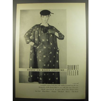 1955 Bonwit Teller Dress by Mollie Parnis Ad - Roses on Roses Costume