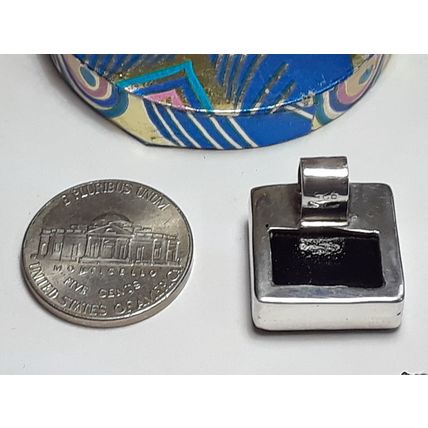 Estate Square Modernist Dichronic Blue Glass Sterling Silver Slide/Pendant#19138