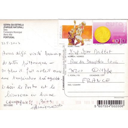 Serra Da Estrela Seia Fontanario Portugal Postcard posted 1997 creased