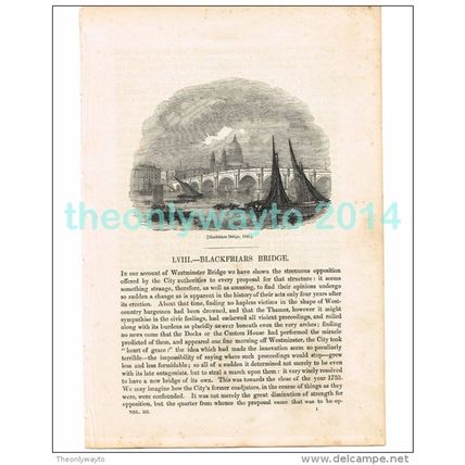 BLACKFRIARS BRIDGE 1842, LONDON, ENGLAND, BOOK ILLUSTRATION/PRINT, 1842