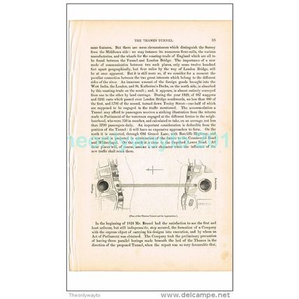 THAMES TUNNEL, PLAN AND APPROACHES, LONDON, BOOK ILLUSTRATION/PRINT, 1842