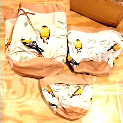 Plow & Hearth Lined Canvas Flower Garden Planters Yellow Goldfinch Birds 3 Pcs