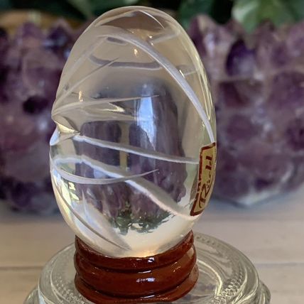 Vintage Ruckl Bohemian Czech Hand Cut Crystal Egg With Stand Original Box Label