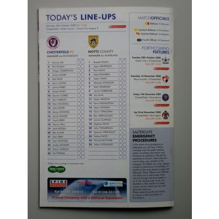 CHESTERFIELD v NOTTS COUNTY League 2 25/10/2008