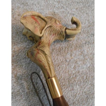 Vintage Long Handle Shoe Horn Wood Handle Carved Elephant Head & Body