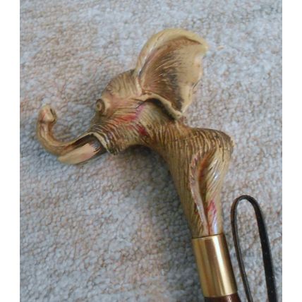 Vintage Long Handle Shoe Horn Wood Handle Carved Elephant Head & Body