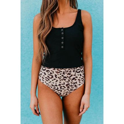 Black Square Neck Sleeveless Fashion Print Tankini Set