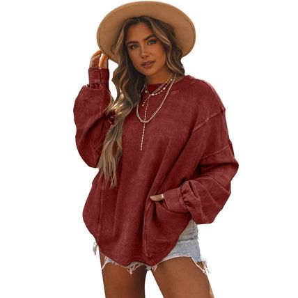 Red Exposed Seam Twist Open Back Oversized Sweatshirt