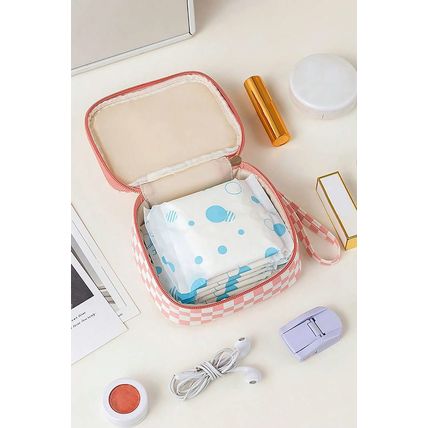 Light Pink Checkered Pattern Small Cosmetic Bag