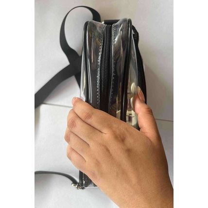 Black Multi-Pocket Contrast Edge Detachable Strap Clear Shoulder Bag