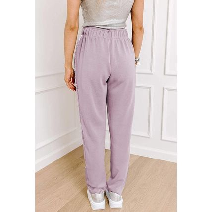 Orchid Petal Drawstring Waist Satin Stripe Patch Straight Leg High Waist Pants