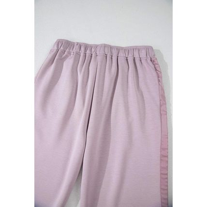 Orchid Petal Drawstring Waist Satin Stripe Patch Straight Leg High Waist Pants