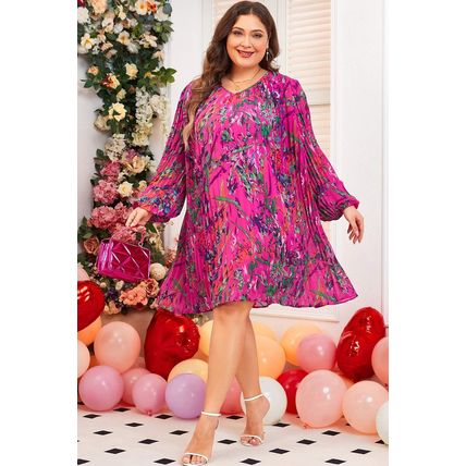 Rose Plus Size Abstract Floral Print Pleated Loose Dress