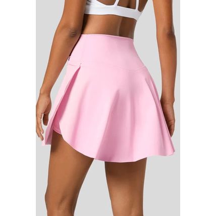 Pink Solid Pocketed Crossover High Waist Swim Skort