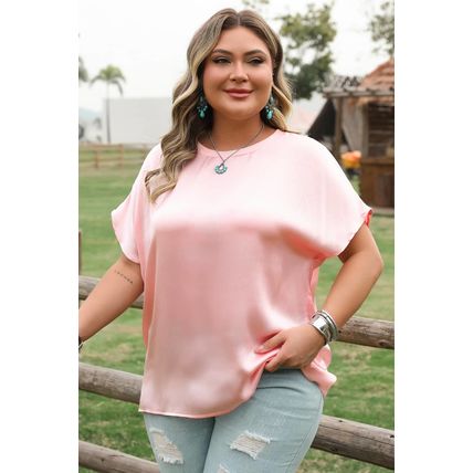 Pink Metallic Gloss Short Batwing Sleeve Plus Size Top