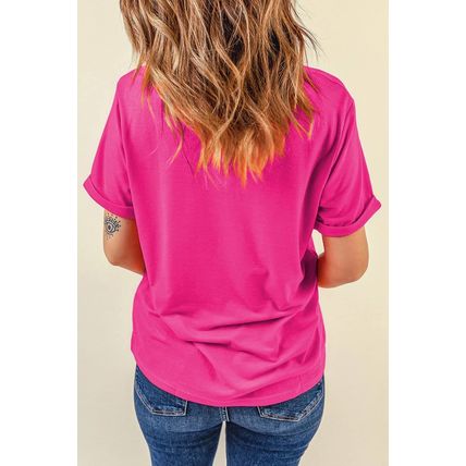 Rose Red Glitter Easter Bunny Graphic Crew Neck Tee