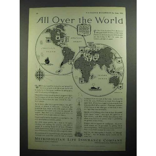 1931 Metropolitan Life Insurance Ad - All Over World