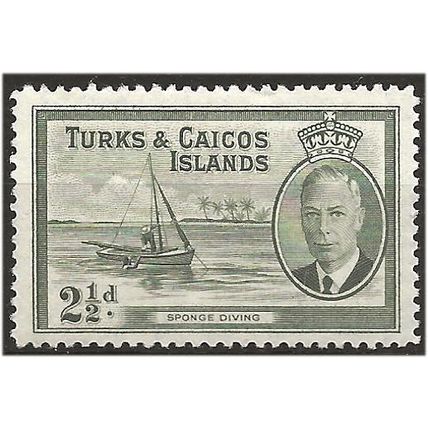 Turks & Caicos Islands 1950 S225 2 1/2d Grey-Olive Mounted Mint . .. .