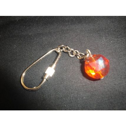 Large 15mm faceted crystal glass orange carabiner keyring bag phone charm