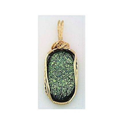 Green Dichroic Glass Gold filled Wire Wrap Pendant 6