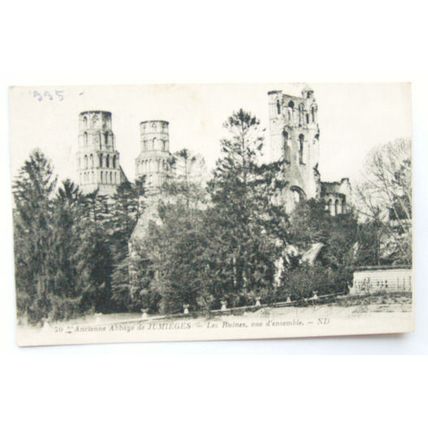 1926 postcard Abbey Ruins, Jumieges