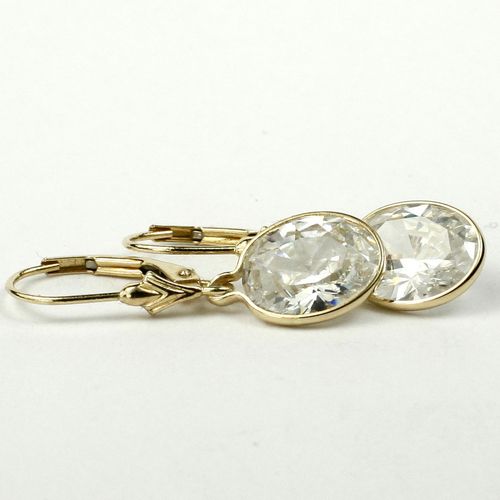 Cubic Zirconia, 14KY Gold Leverback Earrings, E101