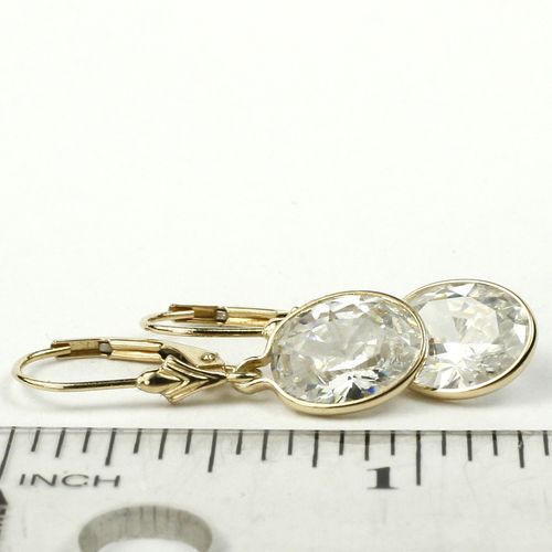 Cubic Zirconia, 14KY Gold Leverback Earrings, E101