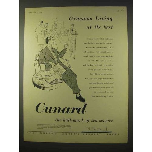 1954 Cunard Cruise Ad - Gracious Living At Best
