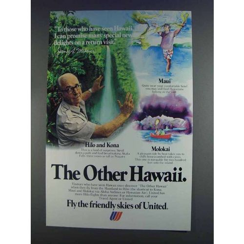 1980 United Airlines Ad - James A. Michener - Hawaii