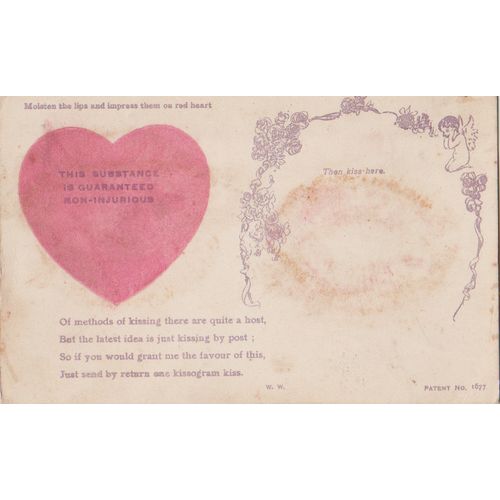 GB circa 1910 Kissogram kiss & heart card by Valentines see others