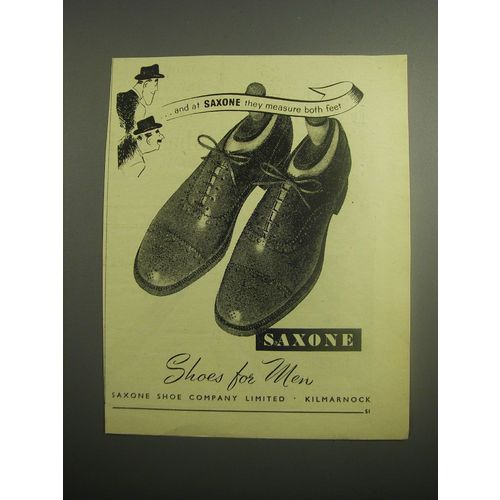1948 Saxone Shoes Ad - and at Saxone they measure both feet
