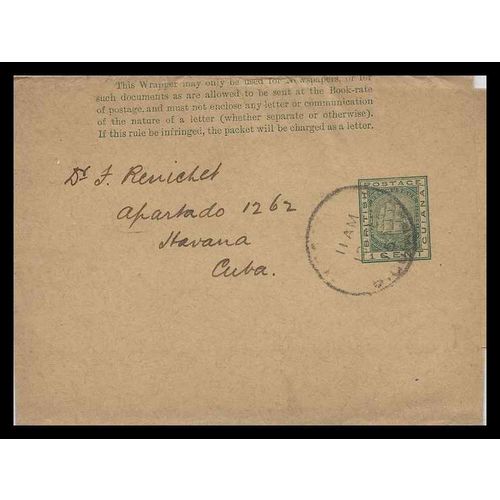 British Guiana Postal Wrapper 1915 to KCuba Georgetown cancel